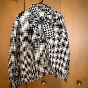 Chic Black and White Checkered Shirt with Bow